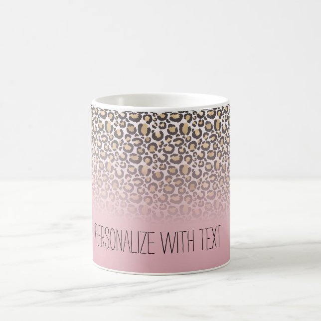 Pink Gold Ombre Leopard Print Personalised Coffee Mug (Center)