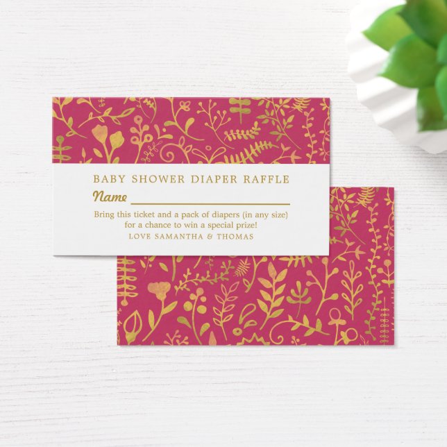 Pink & Gold Oriental Floral, Diaper Raffle Ticket (Desk)