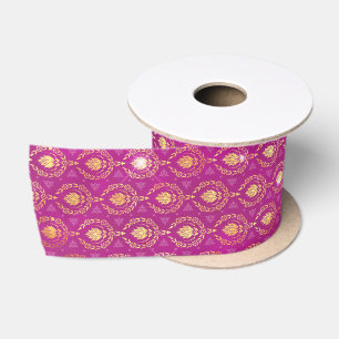 Pink & Gold Ornamental Luxe Pattern with Sparkles Satin Ribbon