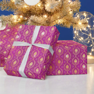 Pink & Gold Ornamental Luxe Pattern with Sparkles Wrapping Paper