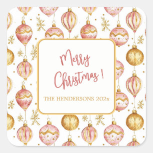 Pink Gold Ornaments Christmas Vintage Square Sticker