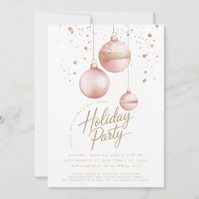 Pink Gold Ornaments Elegant Christmas Party Invitation (Front)