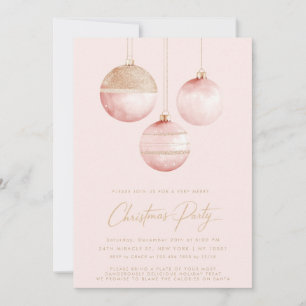 Pink Gold Ornaments Minimalist Christmas Party Invitation