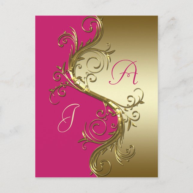 Pink Gold Ornate Swirls Save The Date Announcement Postcard (Front)