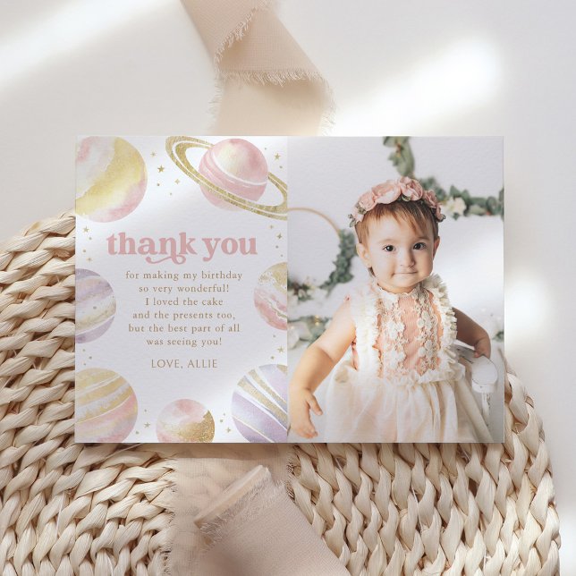 Pink Gold Outer Space Birthday Thank You Card (Creator Uploaded)