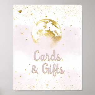 Pink Gold Over the Moon and Stars Baby Shower Sign