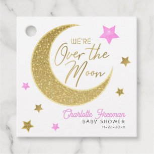 Pink & Gold Over the Moon Baby Shower Favour Tags