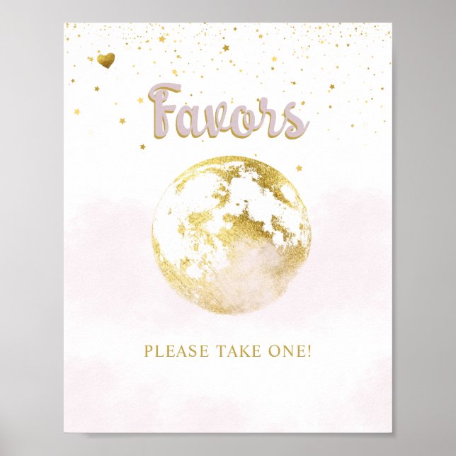 Pink Gold Over the Moon Favours Baby Shower Sign (Front)