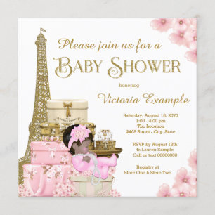 Pink Gold Paris Ethnic Girl Baby Shower Invitation