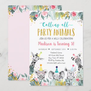 Pink Gold Party Animal Safari Birthday Invitation