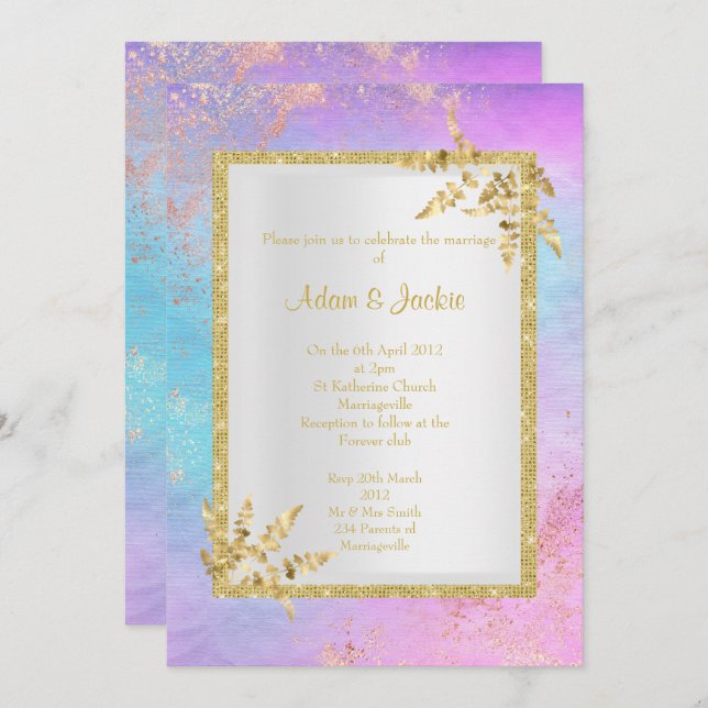 PINK GOLD Pastel Marble ELEGANT CLASSY WEDDING Invitation (Front/Back)