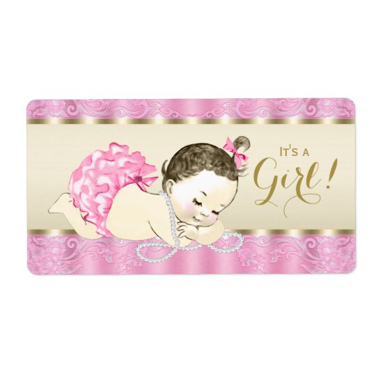 Pink Gold Pearl Baby Shower Water Bottle Labels