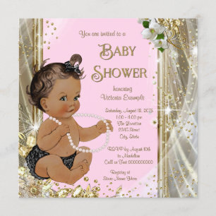 Pink Gold Pearl Ethnic Girl Baby Shower Invitation