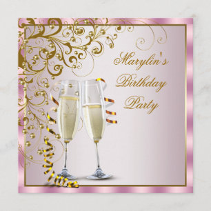 Pink Gold Pearls Pink Gold Womans Birthday Party Invitation