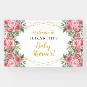 Pink Gold Peonies Baby Shower Banner