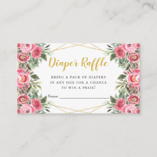 Pink Gold Peonies Baby Shower Diaper Raffle Enclosure Card