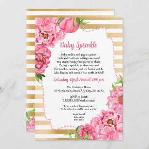 Pink Gold Peonies Baby Sprinkle Invitations
