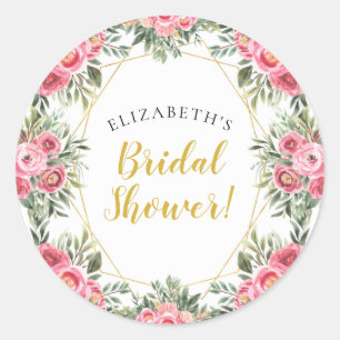 Pink Gold Peonies Bridal Shower Classic Round Sticker