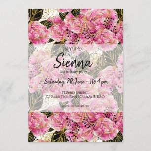 Pink gold peonies invitation