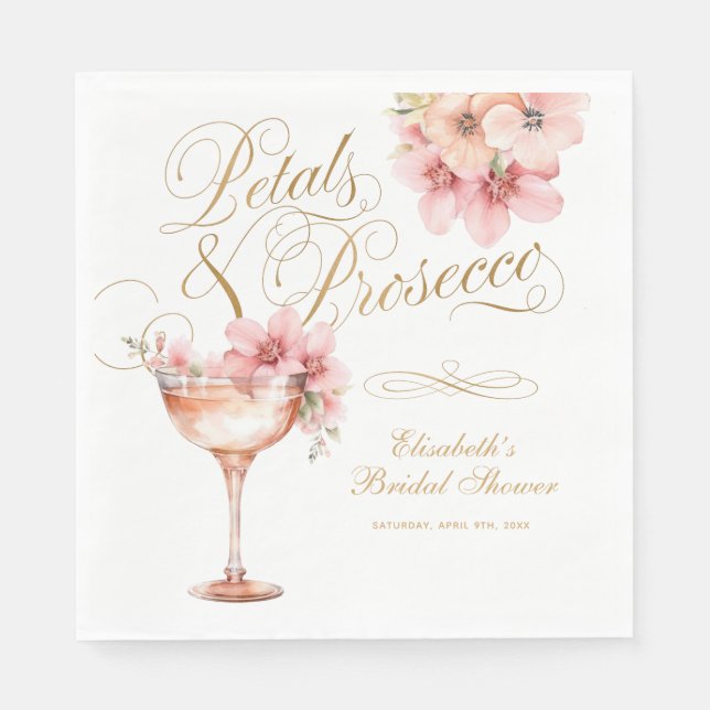 Pink Gold Petals and Prosecco Bridal Shower Napkin (Front)