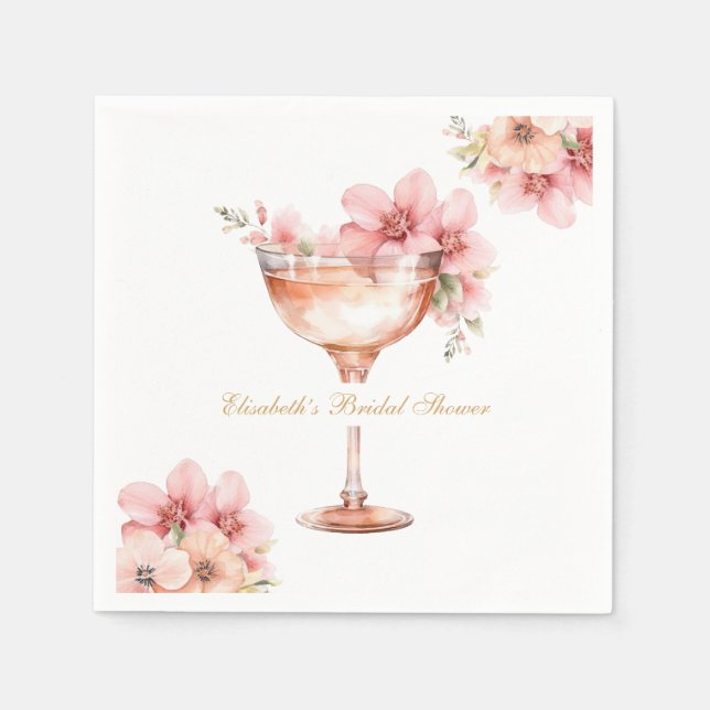 Pink Gold Petals and Prosecco Cocktail Napkin (Front)