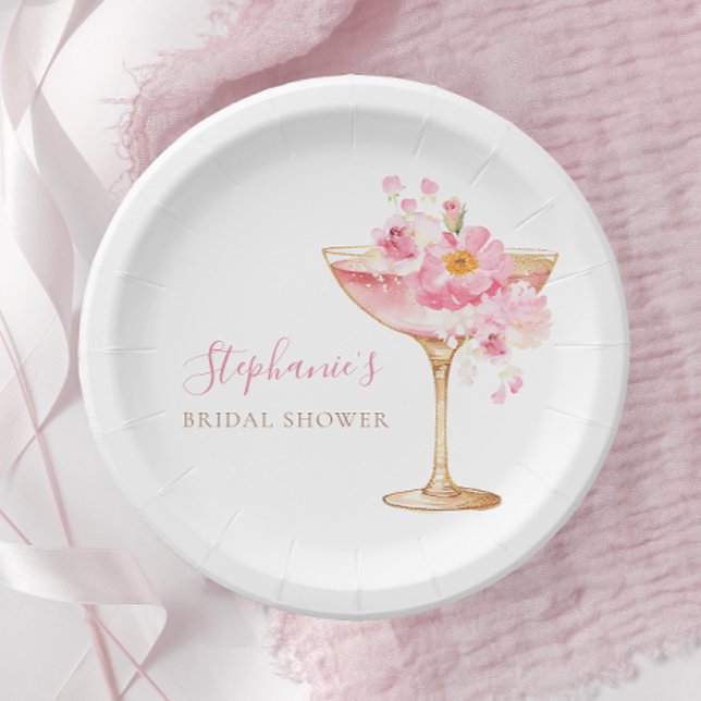Pink Gold Petals and Prosecco Floral Bridal Shower Paper Plate (Creator Uploaded)