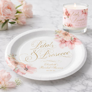 Pink Gold Petals & Prosecco Paper Plate