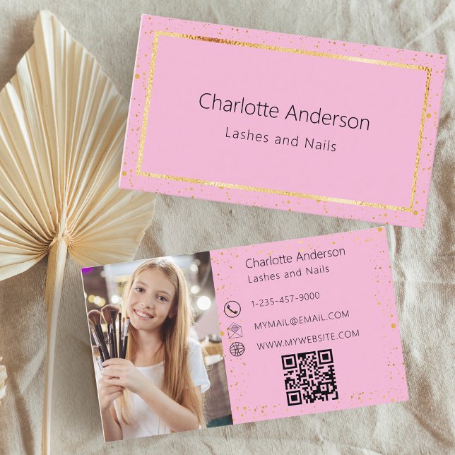 Pink gold photo modern QR code Business Card (Creator Uploaded)