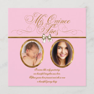 Pink Gold Photo Quinceanera Invitations