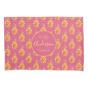 Pink gold pineapples pattern name pillowcase