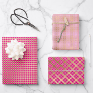 Pink Gold Plaid Modern Festive  Wrapping Paper Sheet