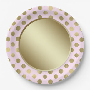 Pink Gold Polka Dot Birthday Party Paper Plate