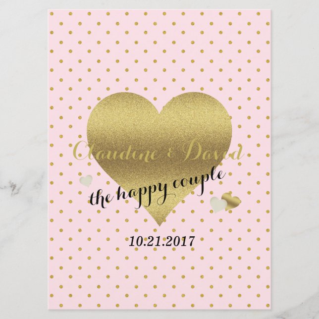 Pink & Gold Polka Dot Elegant Wedding Party Programme (Front)