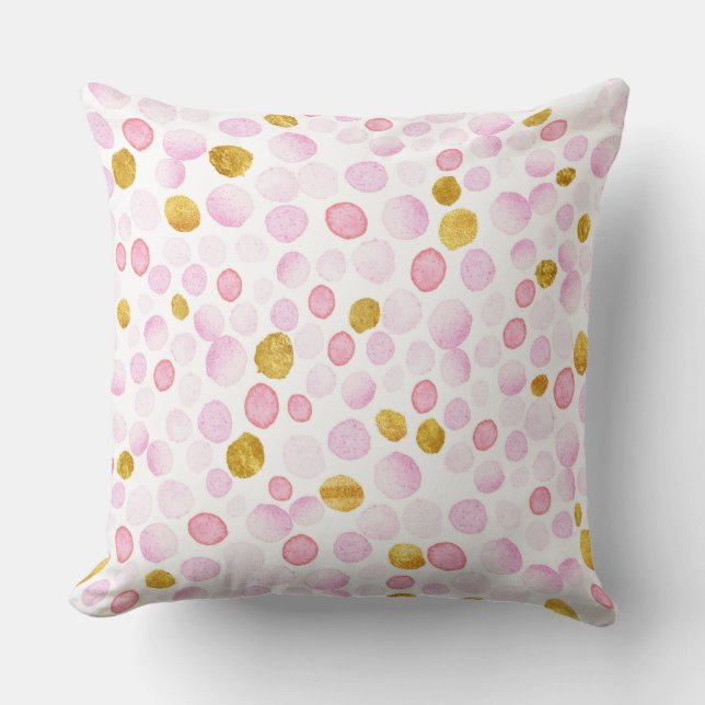 Pink & Gold Polka Dot Throw Pillow (Front)