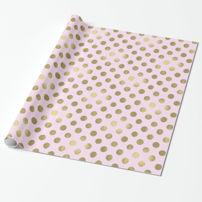 Pink Gold Polka Dot Wrapping Paper (Unrolled)