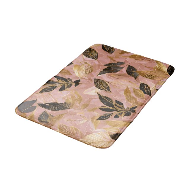 Pink Gold Popular Boho Leaves Collection Bath Mat (Angled)