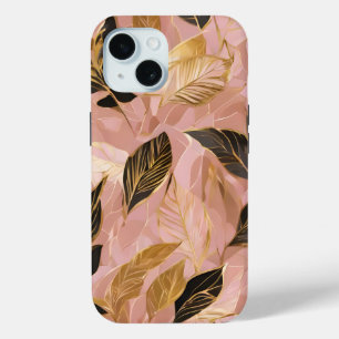 Pink Gold Popular Boho Leaves Collection iPhone 15 Case