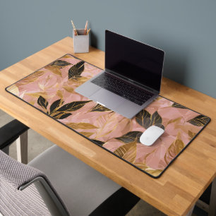 Pink Gold Popular Boho Leaves Collection Desk Mat