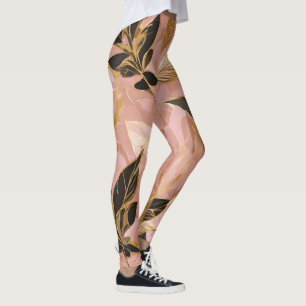 Pink Gold Popular Boho Leaves Collection Leggings