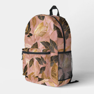 Pink Gold Popular Boho Leaves Collection Printed Backpack