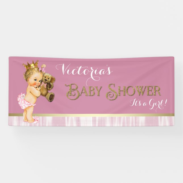 Pink Gold Princess Baby Shower Banner (Horizontal)