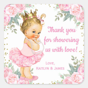 Pink Gold Princess Baby Shower Favour Stickers