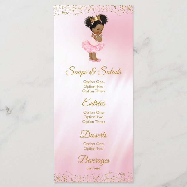 Pink Gold Princess Baby Shower Menu (Front)