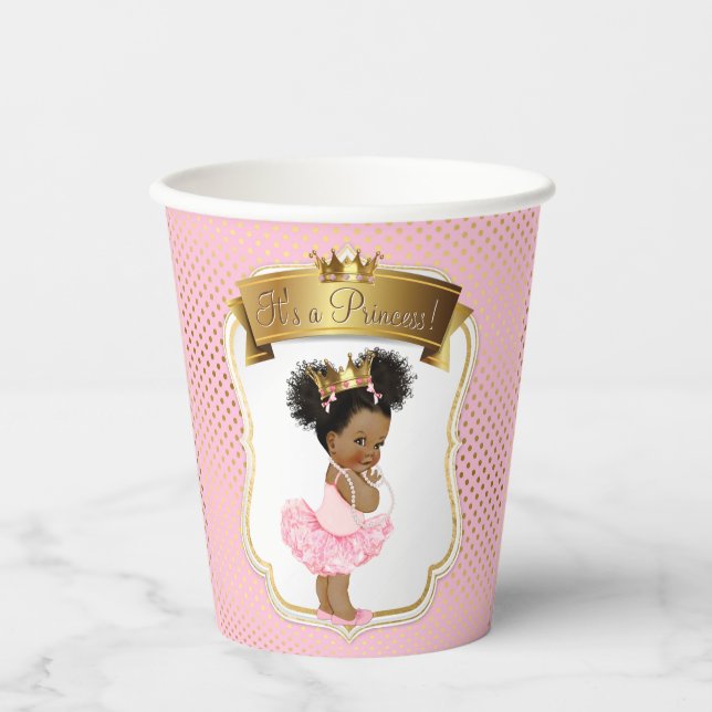 Pink Gold Princess Baby Shower Paper Cups (Front)