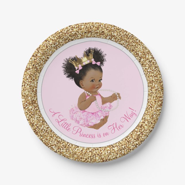 Pink Gold Princess Baby Shower Paper Plates (Front)