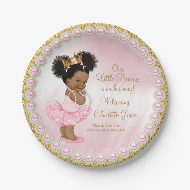 Pink Gold Princess Baby Shower Paper Plates (Front)