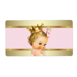 Pink Gold Princess Baby Shower Water Bottle Label