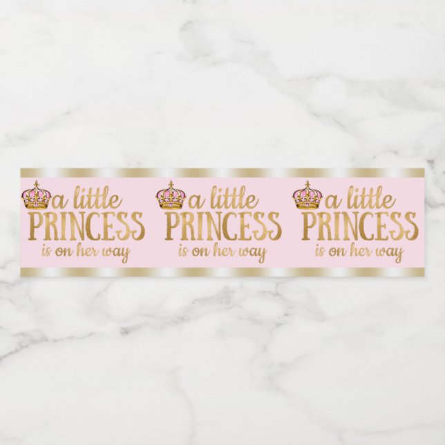 Pink Gold Princess Baby Shower Water Bottle Labels (Single Label)
