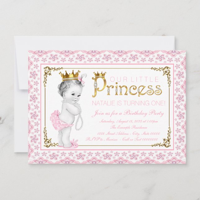 Pink Gold Princess Birthday Party Invitation (Front)