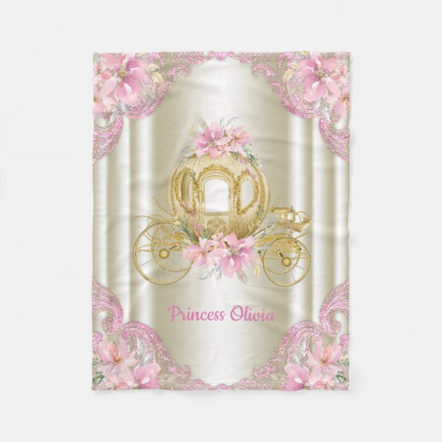 Pink Gold Princess Carriage Baby Blanket (Front)